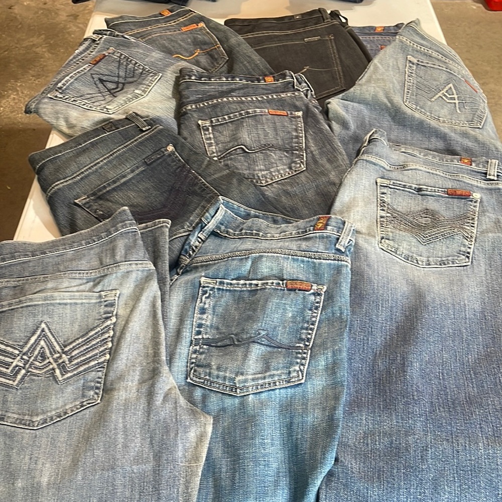 Bulk listing 10 pairs of 7 for all mankind men’s jeans various sizes and inseam